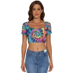 Grateful Dead Bears Tie Dye Vibrant Spiral Short Sleeve Square Neckline Crop Top  by Bedest