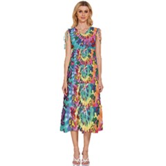 Grateful Dead Bears Tie Dye Vibrant Spiral V-neck Drawstring Shoulder Sleeveless Maxi Dress by Bedest