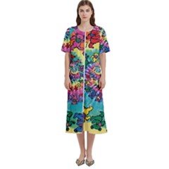 Grateful Dead Bears Tie Dye Vibrant Spiral Women s Cotton Short Sleeve Night Gown by Bedest