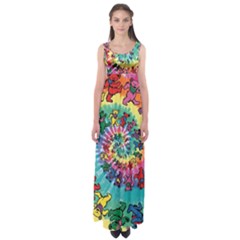 Grateful Dead Bears Tie Dye Vibrant Spiral Empire Waist Maxi Dress by Bedest