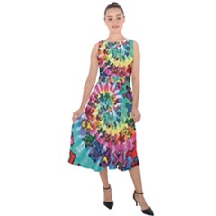 Grateful Dead Bears Tie Dye Vibrant Spiral Midi Tie-back Chiffon Dress by Bedest