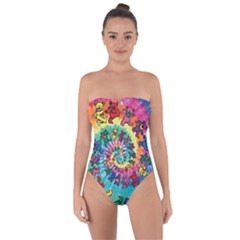 Grateful Dead Bears Tie Dye Vibrant Spiral Tie Back One Piece Swimsuit by Bedest