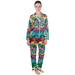 Grateful Dead Bears Tie Dye Vibrant Spiral Women s Long Sleeve Satin Pajamas Set	 by Bedest