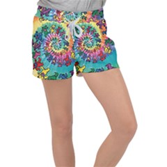 Grateful Dead Bears Tie Dye Vibrant Spiral Women s Velour Lounge Shorts by Bedest