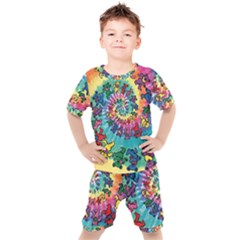 Grateful Dead Bears Tie Dye Vibrant Spiral Kids  T-shirt And Shorts Set by Bedest