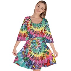 Grateful Dead Bears Tie Dye Vibrant Spiral Velour Kimono Dress by Bedest