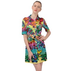 Grateful Dead Bears Tie Dye Vibrant Spiral Belted Shirt Dress by Bedest