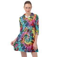 Grateful Dead Bears Tie Dye Vibrant Spiral Mini Skater Shirt Dress by Bedest