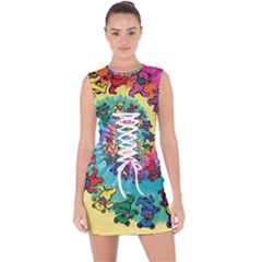 Grateful Dead Bears Tie Dye Vibrant Spiral Lace Up Front Bodycon Dress by Bedest