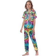 Grateful Dead Bears Tie Dye Vibrant Spiral Kids  Satin Short Sleeve Pajamas Set by Bedest