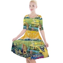 Grateful Dead Golden Road Quarter Sleeve A-line Dress by Bedest