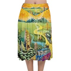 Grateful Dead Golden Road Velvet Flared Midi Skirt by Bedest