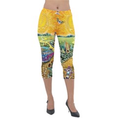 Grateful Dead Golden Road Lightweight Velour Capri Leggings  by Bedest