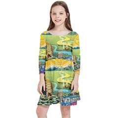 Grateful Dead Golden Road Kids  Quarter Sleeve Skater Dress by Bedest