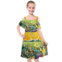 Grateful Dead Golden Road Kids  Cut Out Shoulders Chiffon Dress by Bedest