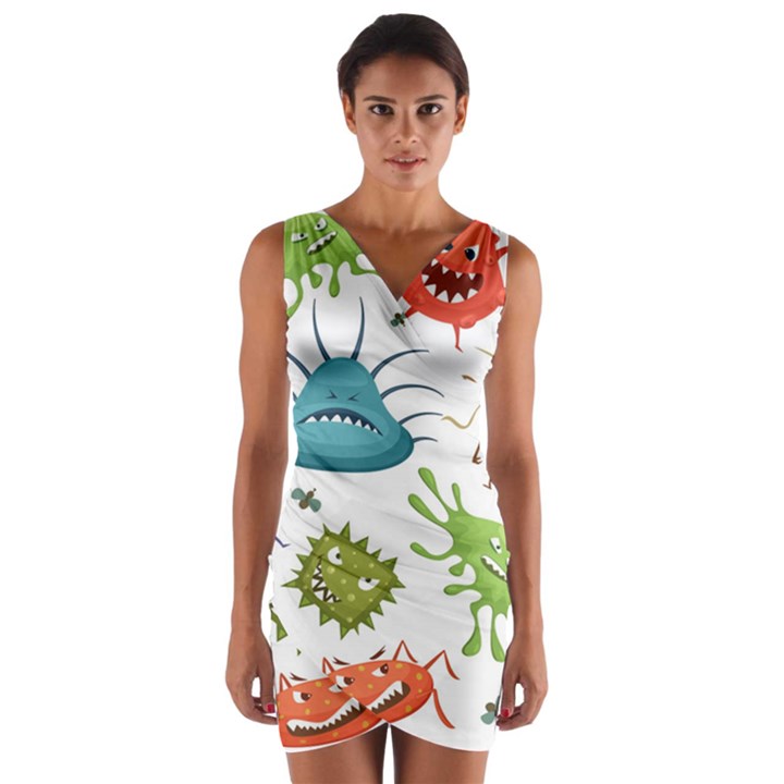 Dangerous Streptococcus Lactobacillus Staphylococcus Others Microbes Cartoon Style Vector Seamless P Wrap Front Bodycon Dress