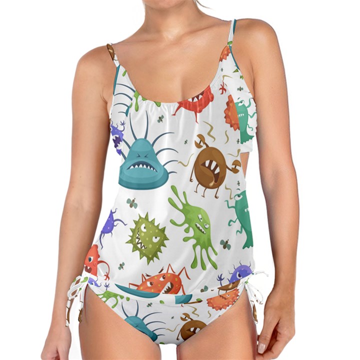 Dangerous Streptococcus Lactobacillus Staphylococcus Others Microbes Cartoon Style Vector Seamless P Tankini Set