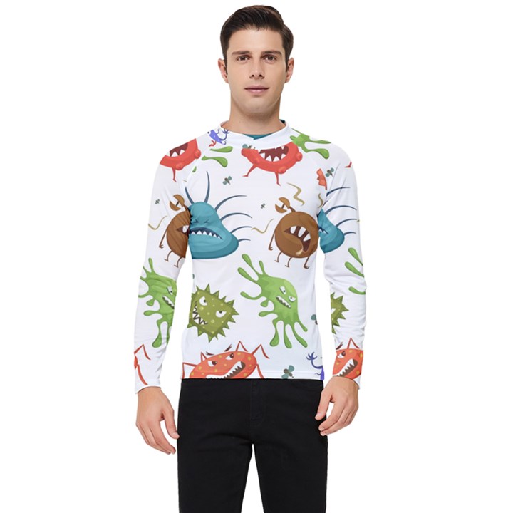 Dangerous Streptococcus Lactobacillus Staphylococcus Others Microbes Cartoon Style Vector Seamless P Men s Long Sleeve Rash Guard