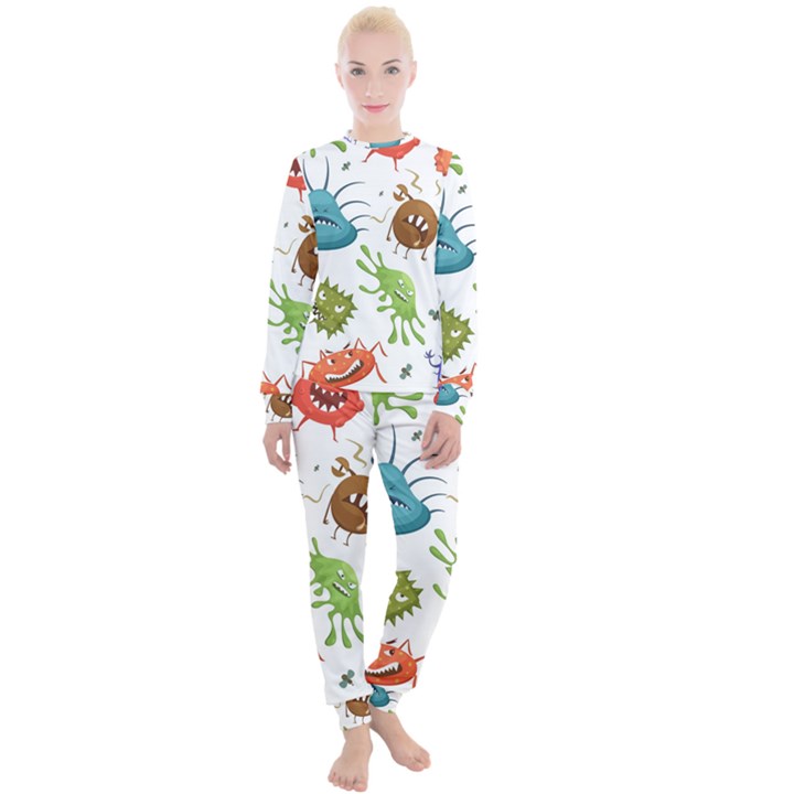 Dangerous Streptococcus Lactobacillus Staphylococcus Others Microbes Cartoon Style Vector Seamless P Women s Lounge Set