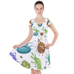 Dangerous Streptococcus Lactobacillus Staphylococcus Others Microbes Cartoon Style Vector Seamless P Cap Sleeve Midi Dress by Ravend