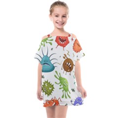 Dangerous Streptococcus Lactobacillus Staphylococcus Others Microbes Cartoon Style Vector Seamless P Kids  One Piece Chiffon Dress by Ravend