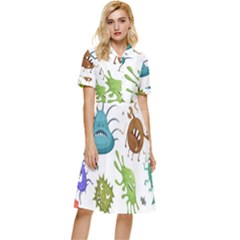 Dangerous Streptococcus Lactobacillus Staphylococcus Others Microbes Cartoon Style Vector Seamless P Button Top Knee Length Dress by Ravend