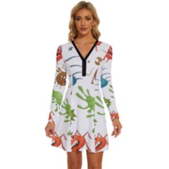 Dangerous Streptococcus Lactobacillus Staphylococcus Others Microbes Cartoon Style Vector Seamless P Long Sleeve Deep V Mini Dress  by Ravend