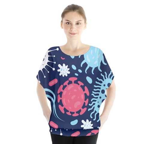 Seamless Pattern Microbes Virus Vector Illustration Batwing Chiffon Blouse by Ravend