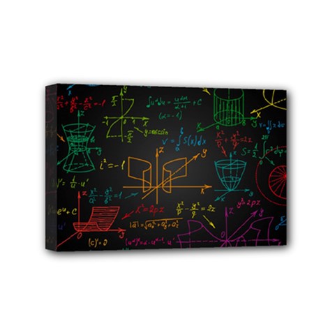 Mathematical Colorful Formulas Drawn By Hand Black Chalkboard Mini Canvas 6  X 4  (stretched) by Ravend