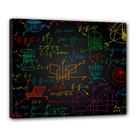 Mathematical Colorful Formulas Drawn By Hand Black Chalkboard Canvas 20  X 16  (stretched) by Ravend