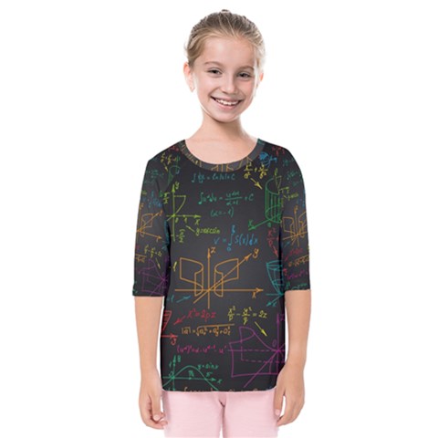 Mathematical Colorful Formulas Drawn By Hand Black Chalkboard Kids  Quarter Sleeve Raglan T-shirt by Ravend