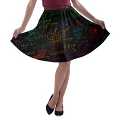 Mathematical Colorful Formulas Drawn By Hand Black Chalkboard A-line Skater Skirt by Ravend