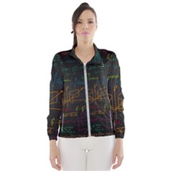 Mathematical Colorful Formulas Drawn By Hand Black Chalkboard Women s Windbreaker by Ravend