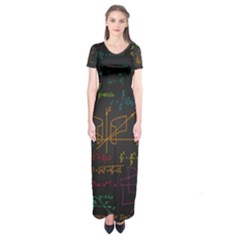 Mathematical Colorful Formulas Drawn By Hand Black Chalkboard Short Sleeve Maxi Dress by Ravend