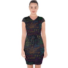 Mathematical Colorful Formulas Drawn By Hand Black Chalkboard Capsleeve Drawstring Dress  by Ravend