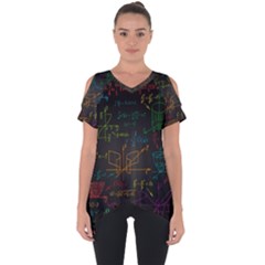 Mathematical Colorful Formulas Drawn By Hand Black Chalkboard Cut Out Side Drop T-shirt by Ravend