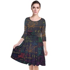 Mathematical Colorful Formulas Drawn By Hand Black Chalkboard Quarter Sleeve Waist Band Dress by Ravend