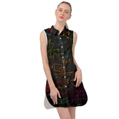 Mathematical Colorful Formulas Drawn By Hand Black Chalkboard Sleeveless Shirt Dress by Ravend