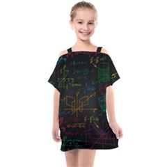 Mathematical Colorful Formulas Drawn By Hand Black Chalkboard Kids  One Piece Chiffon Dress by Ravend