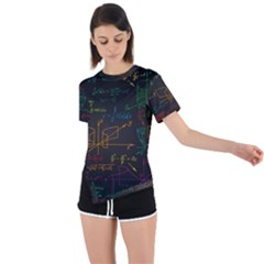 Mathematical Colorful Formulas Drawn By Hand Black Chalkboard Asymmetrical Short Sleeve Sports T-shirt by Ravend