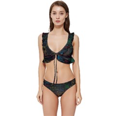 Mathematical Colorful Formulas Drawn By Hand Black Chalkboard Low Cut Ruffle Edge Bikini Set by Ravend