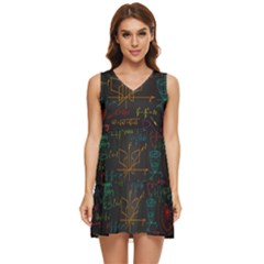 Mathematical Colorful Formulas Drawn By Hand Black Chalkboard Tiered Sleeveless Mini Dress by Ravend