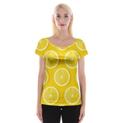 Lemon Fruits Slice Seamless Pattern Cap Sleeve Top by Ravend