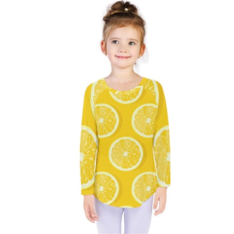 Lemon Fruits Slice Seamless Pattern Kids  Long Sleeve T-shirt by Ravend