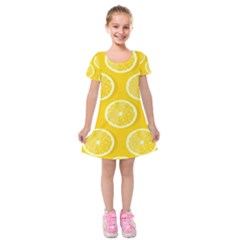 Lemon Fruits Slice Seamless Pattern Kids  Short Sleeve Velvet Dress by Ravend