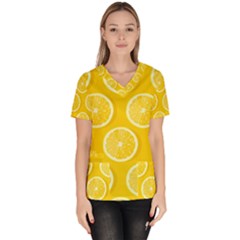 Lemon Fruits Slice Seamless Pattern Women s V-neck Scrub Top by Ravend