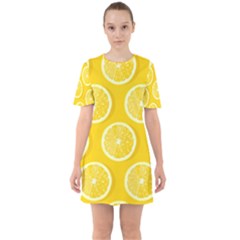 Lemon Fruits Slice Seamless Pattern Sixties Short Sleeve Mini Dress by Ravend