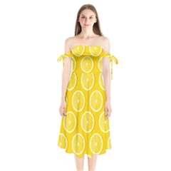 Lemon Fruits Slice Seamless Pattern Shoulder Tie Bardot Midi Dress by Ravend