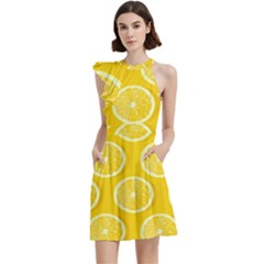 Lemon Fruits Slice Seamless Pattern Cocktail Party Halter Sleeveless Dress With Pockets by Ravend