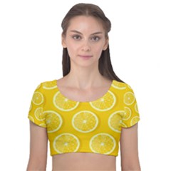 Lemon Fruits Slice Seamless Pattern Velvet Short Sleeve Crop Top  by Ravend